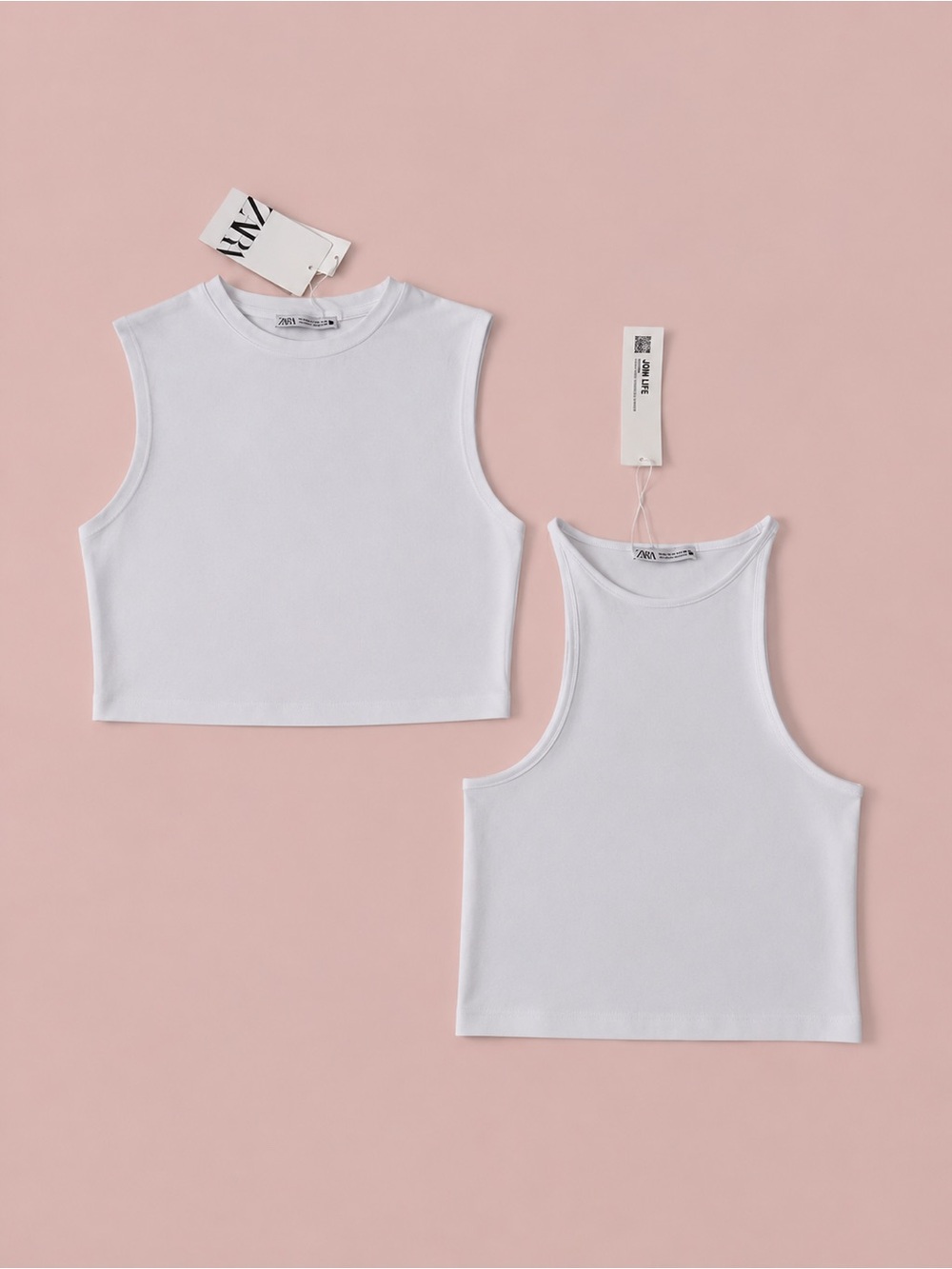 NWT Zara Bundle 2 White Cropped Tops Tank Muscle Tee Cotton Size S Set